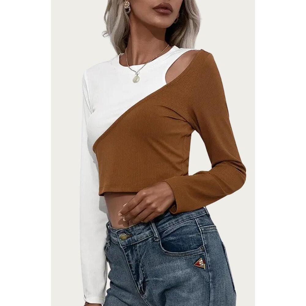 NEW ESLEY COLLECTION two-tone cutout top in coffee/white